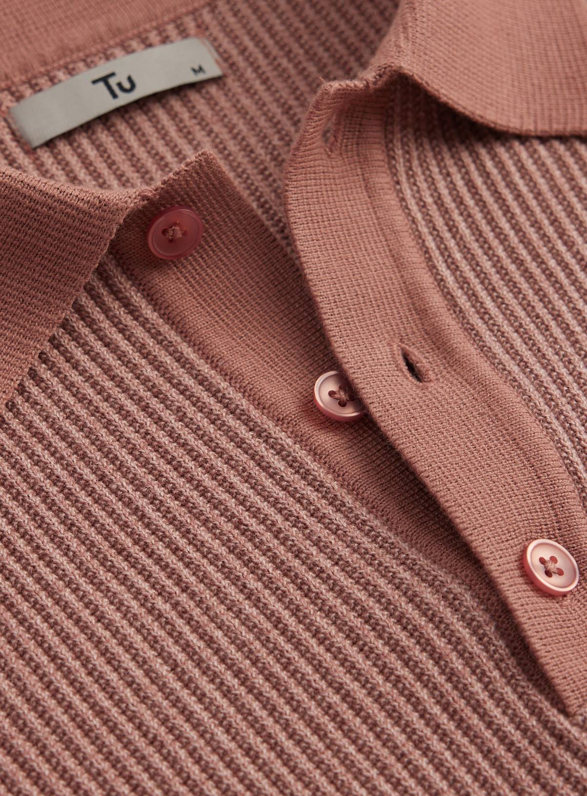Dark Pink Ribbed Polo Shirt S - Image 4